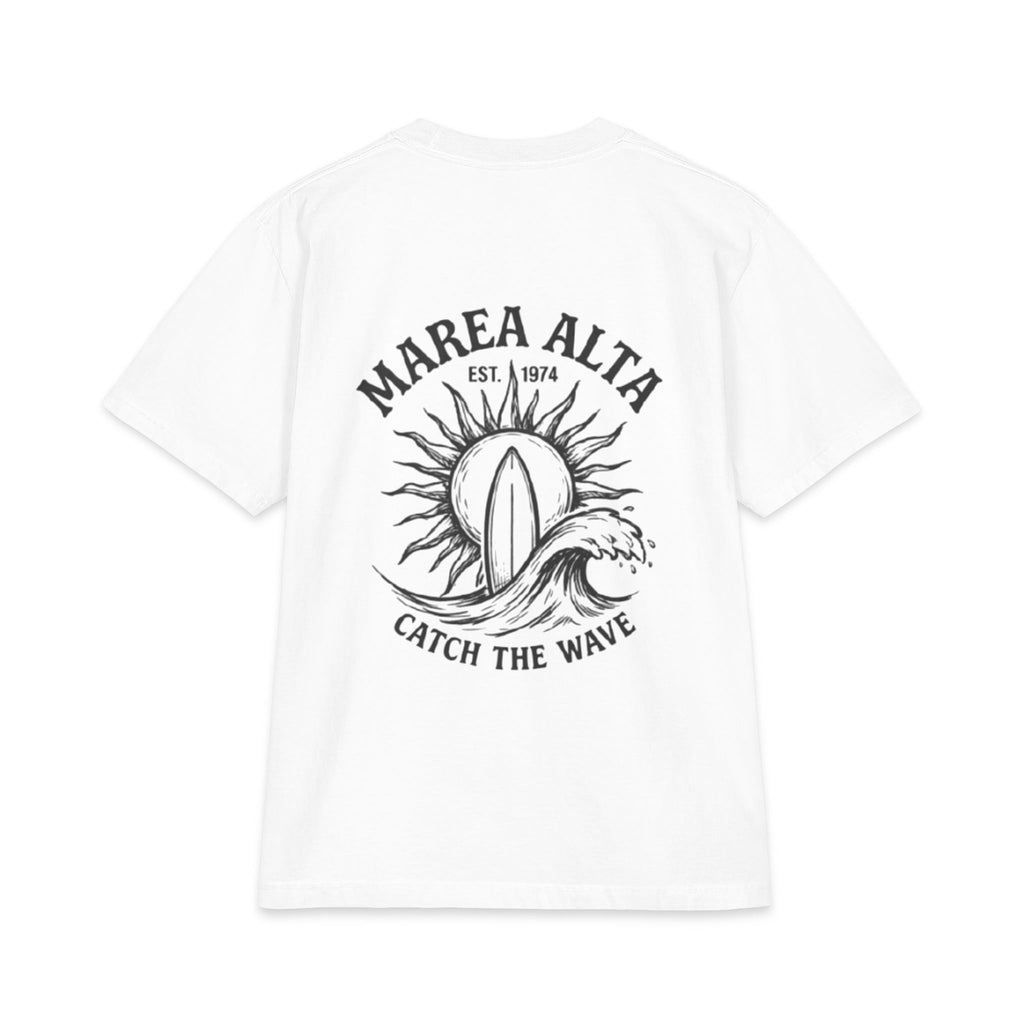Camiseta Oversized Surf Vintage Marea Alta – Blanco