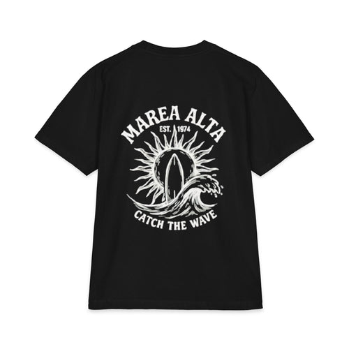 Camiseta Unisex Oversized Surf Vintage Marea Alta – Negro